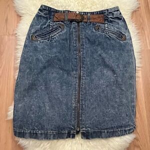 Vintage 80’s Weathered Blues Acid Wash Denim Zip Skirt 27